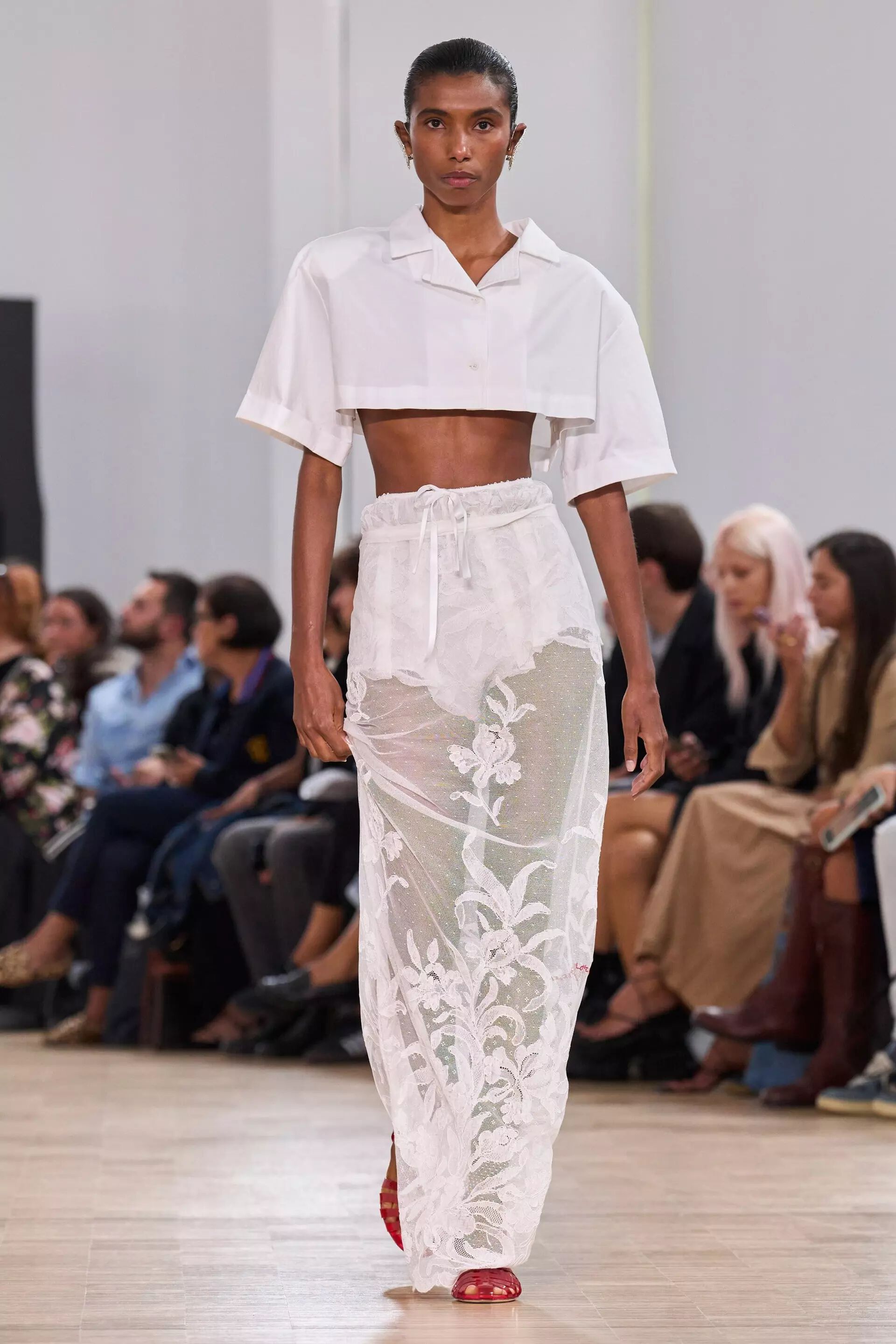 Embroidered Lace Maxi Skirt White